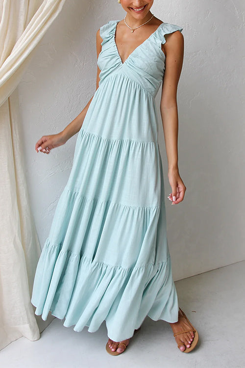 Juliet - Maxikleid mit V-Ausschnitt und Rüschen