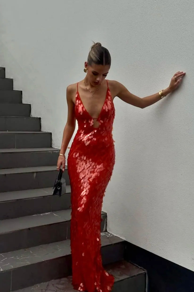 Kalea – Rückenfreies Trägerkleid mit Glitzerpailletten