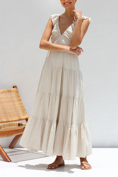 Juliet - Maxikleid mit V-Ausschnitt und Rüschen