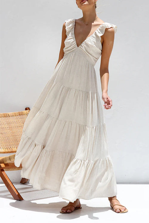 Juliet - Maxikleid mit V-Ausschnitt und Rüschen