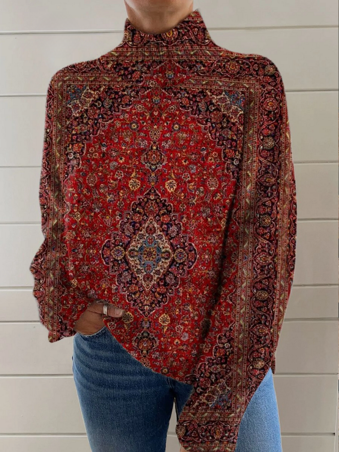 Vintage Rollkragenpullover mit Kunst-Print