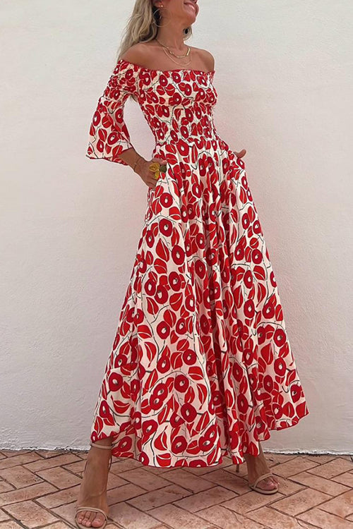 Ingrid™ | Schulterfreies Maxikleid mit Glockenärmeln