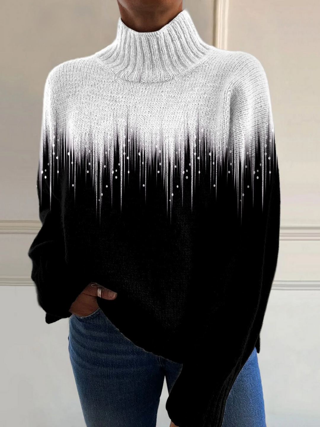 Rollkragenpullover mit romantischem Strahlen-Print