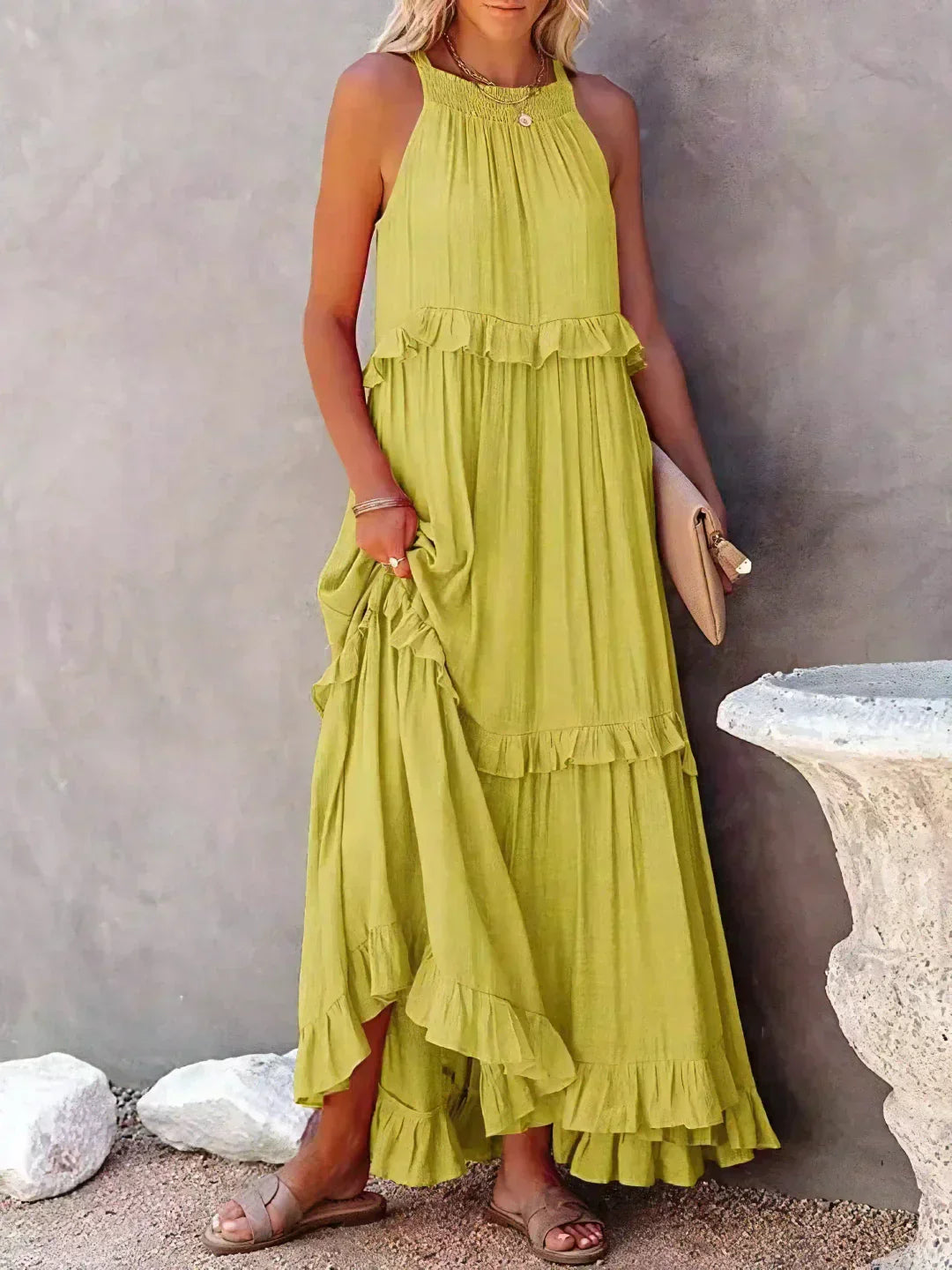 Ilona - HALTERNECK-KLEID MIT RÜSCHEN UND TASCHEN