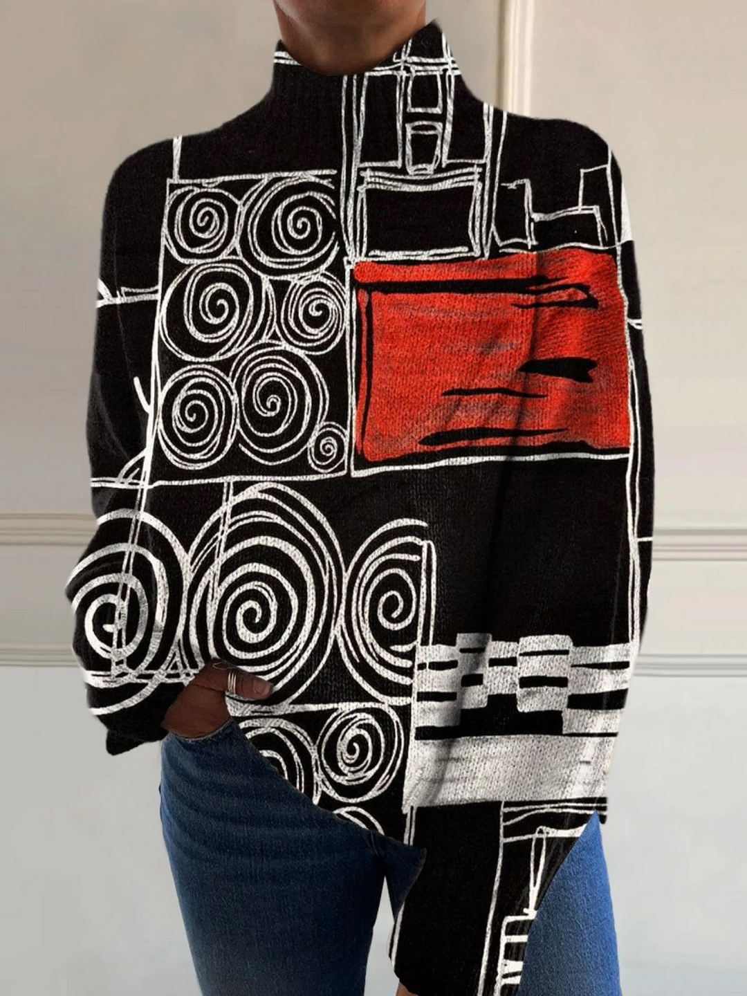 Rollkragenpullover mit abstraktem Circle-Print
