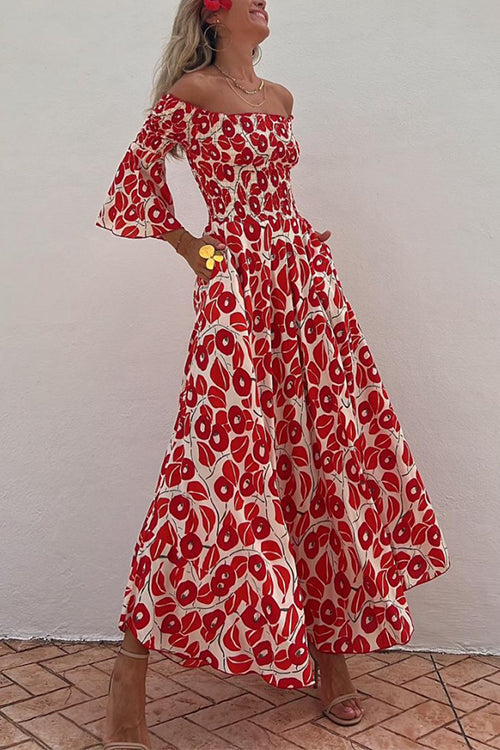 Ingrid™ | Schulterfreies Maxikleid mit Glockenärmeln