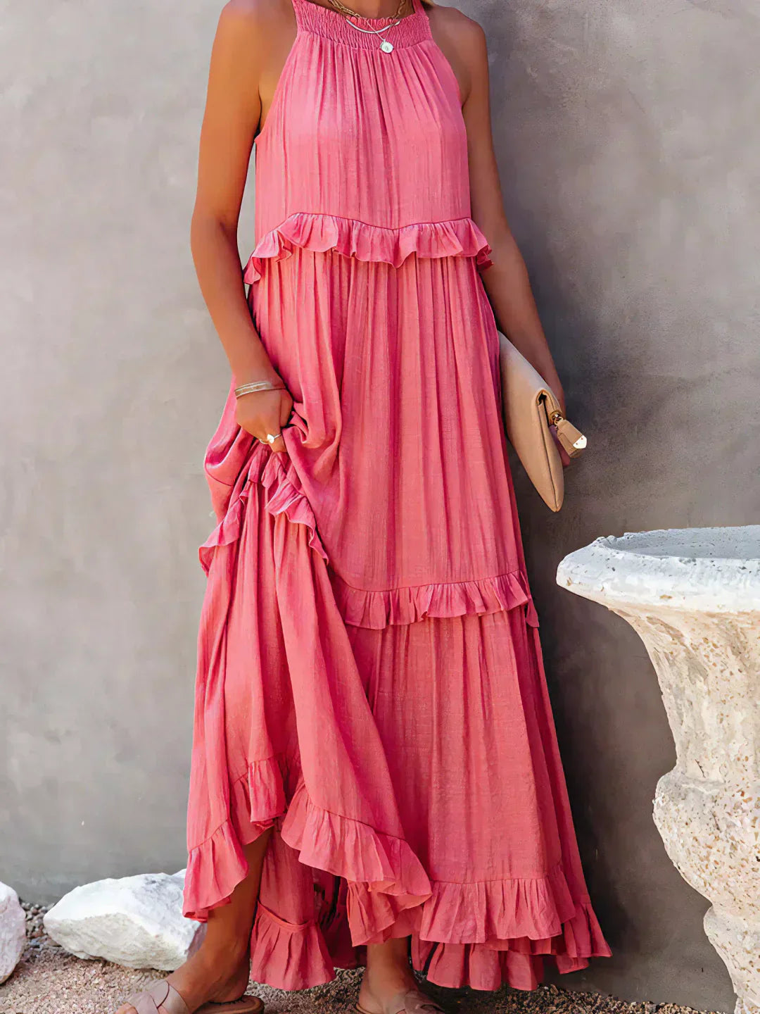 Ilona - HALTERNECK-KLEID MIT RÜSCHEN UND TASCHEN