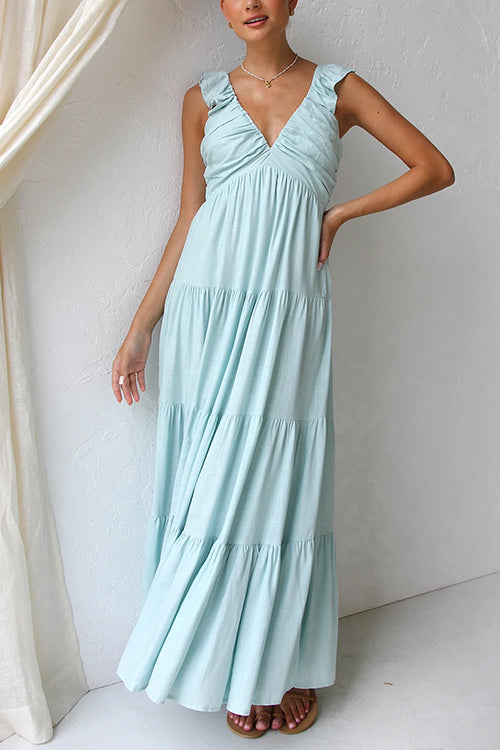 Juliet - Maxikleid mit V-Ausschnitt und Rüschen