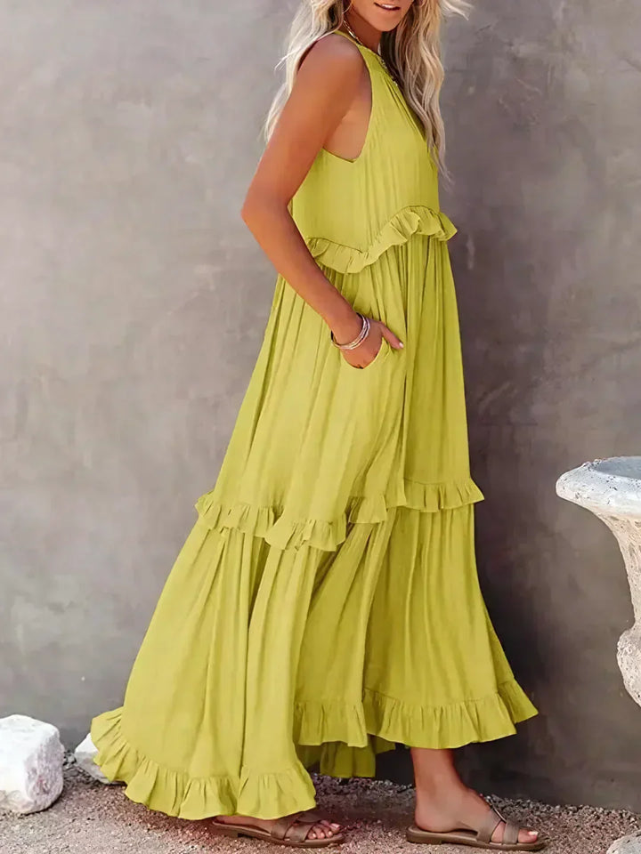 Ilona - HALTERNECK-KLEID MIT RÜSCHEN UND TASCHEN