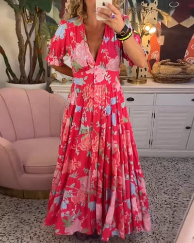Isabeau - Bequemes langes Kleid mit V-Ausschnitt und Taschen