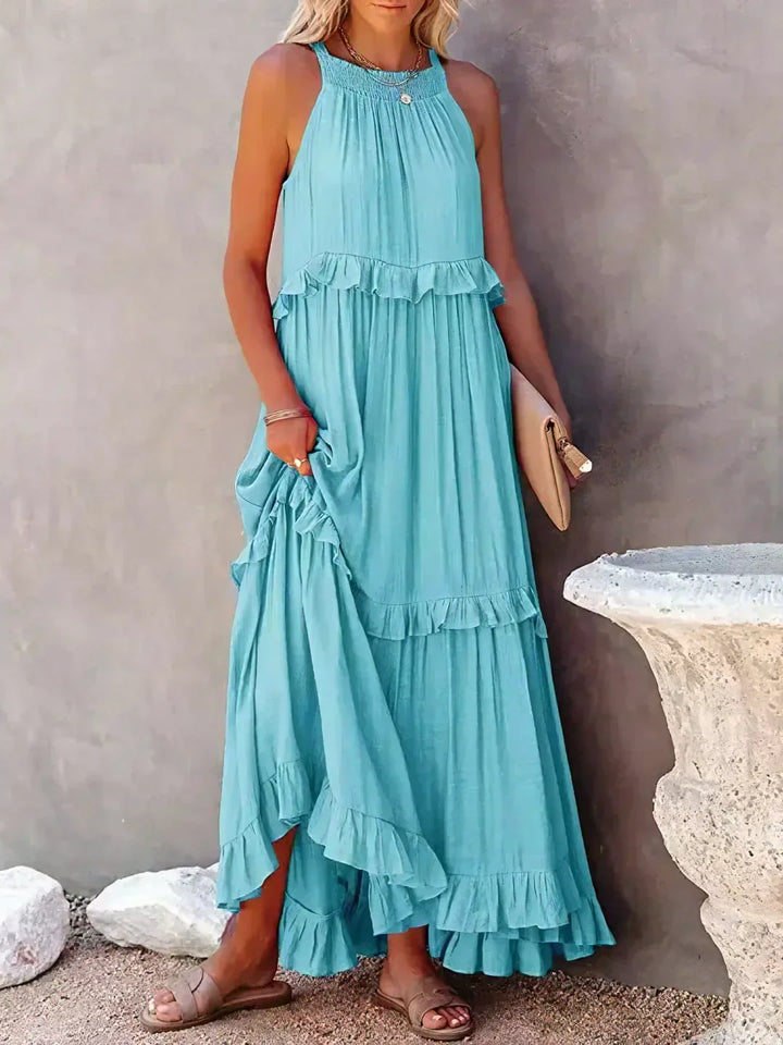 Ilona - HALTERNECK-KLEID MIT RÜSCHEN UND TASCHEN