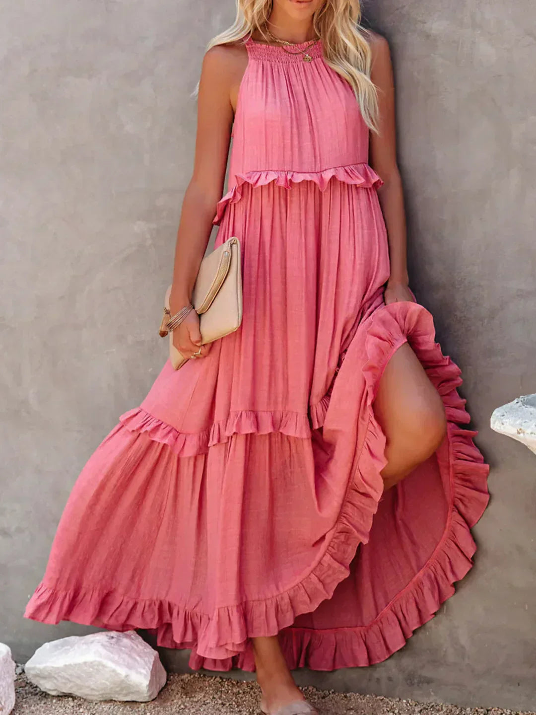 Ilona - HALTERNECK-KLEID MIT RÜSCHEN UND TASCHEN