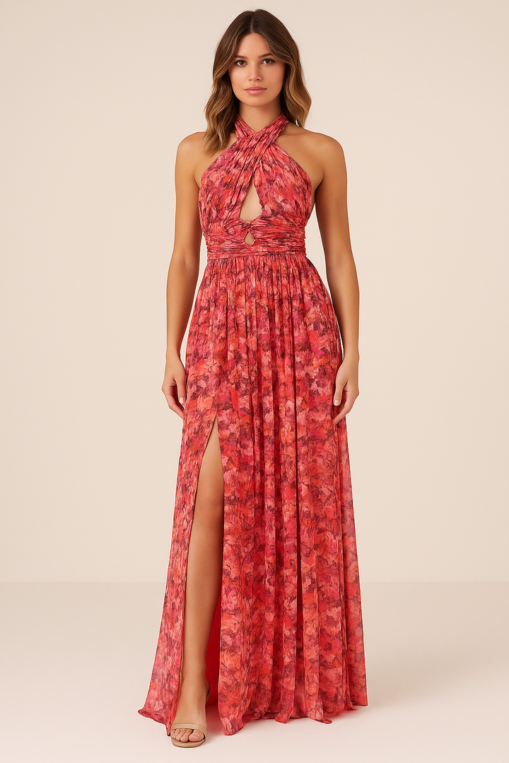 Luna | Geblümtes Neckholder-Maxikleid