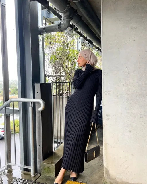 Maxi - Gestricktes Langarmkleid