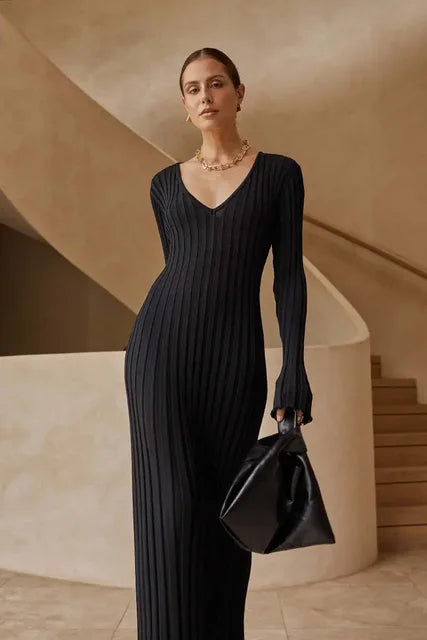 Maxi - Gestricktes Langarmkleid