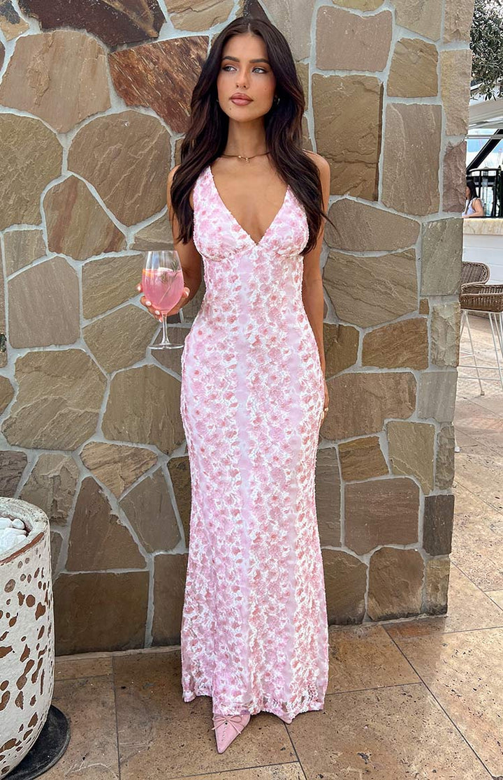 Farida - Rosa Spitzen-Maxikleid