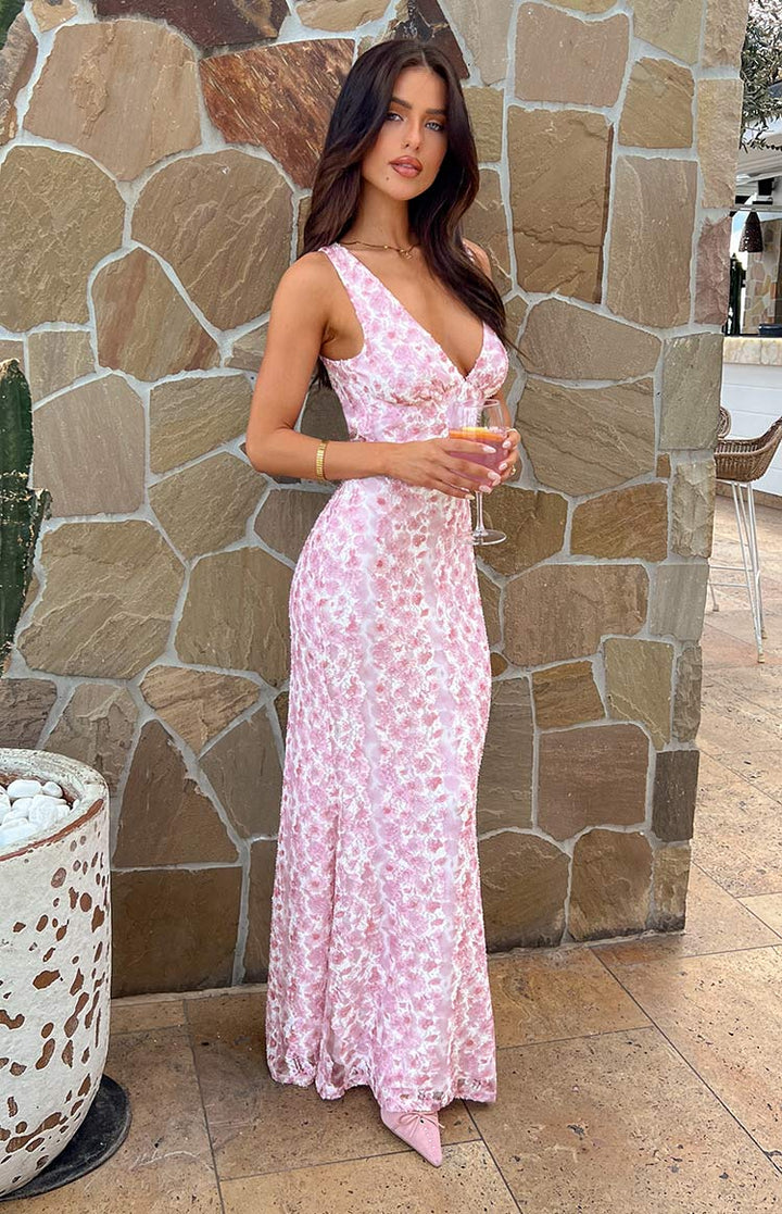 Farida - Rosa Spitzen-Maxikleid