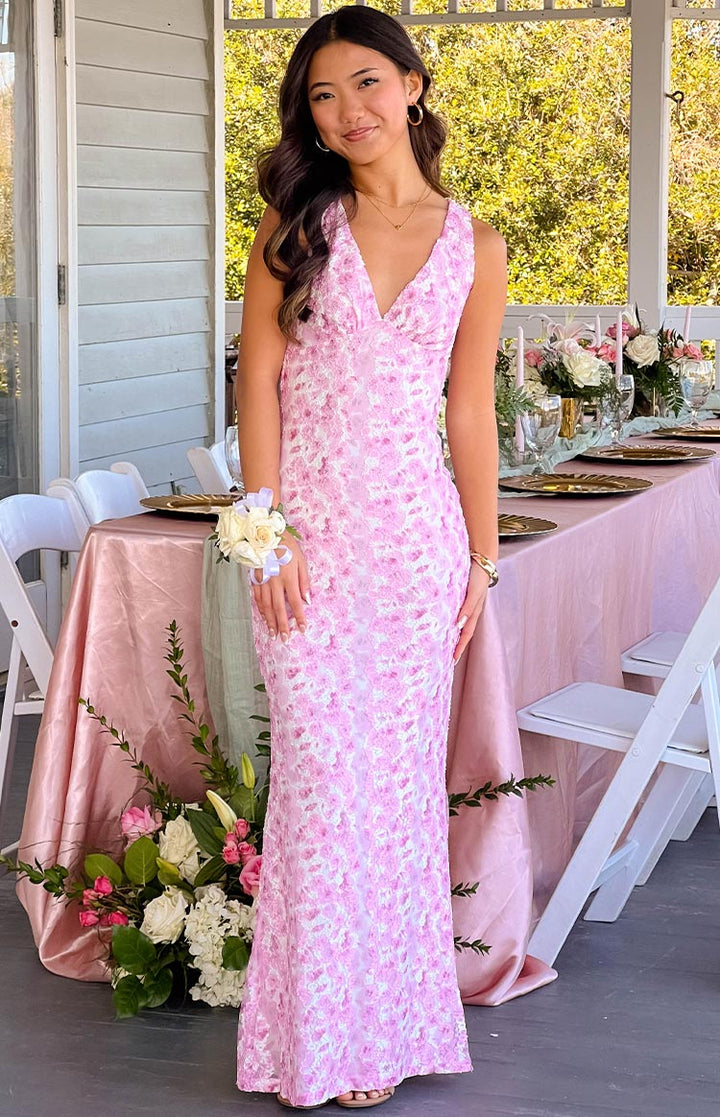 Farida - Rosa Spitzen-Maxikleid