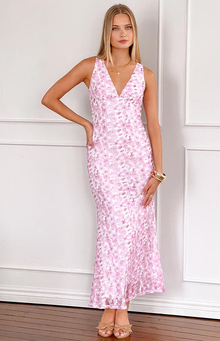 Farida - Rosa Spitzen-Maxikleid