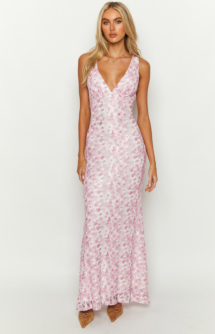 Farida - Rosa Spitzen-Maxikleid