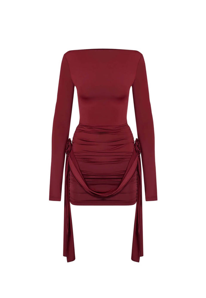 Ilyssia™ | Granatrotes Minikleid mit U-Boot-Ausschnitt