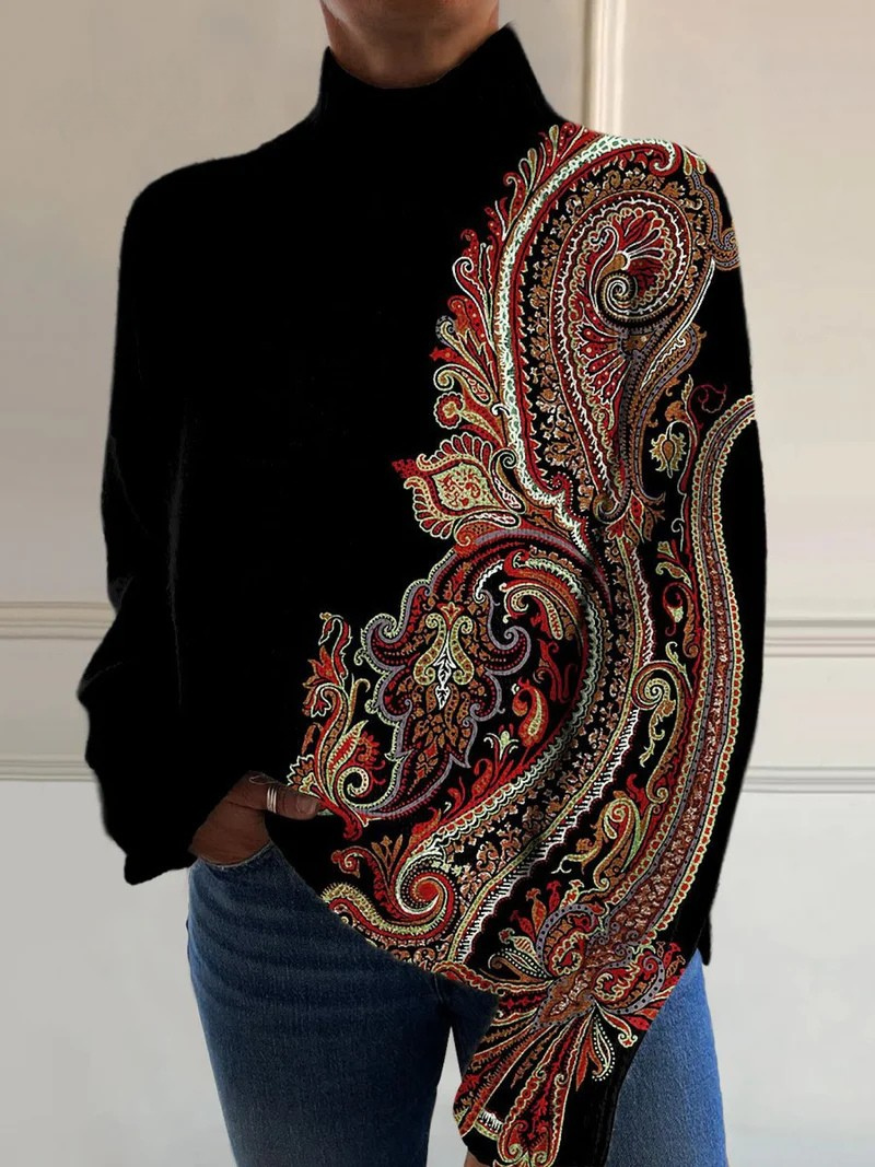 Rollkragenpullover mit Muster-Print