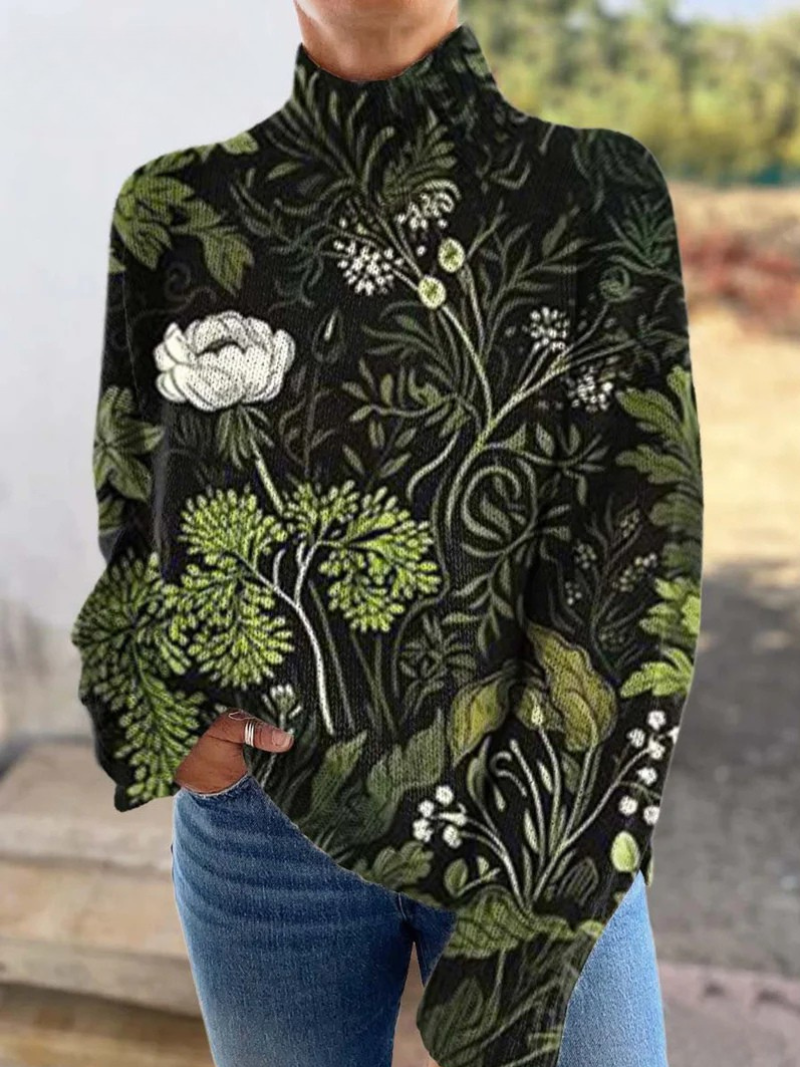 Rollkragenpullover mit floralem Vintage-Print