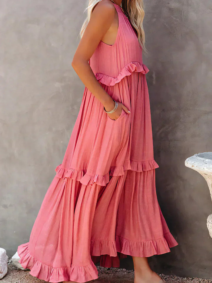 Ilona - HALTERNECK-KLEID MIT RÜSCHEN UND TASCHEN