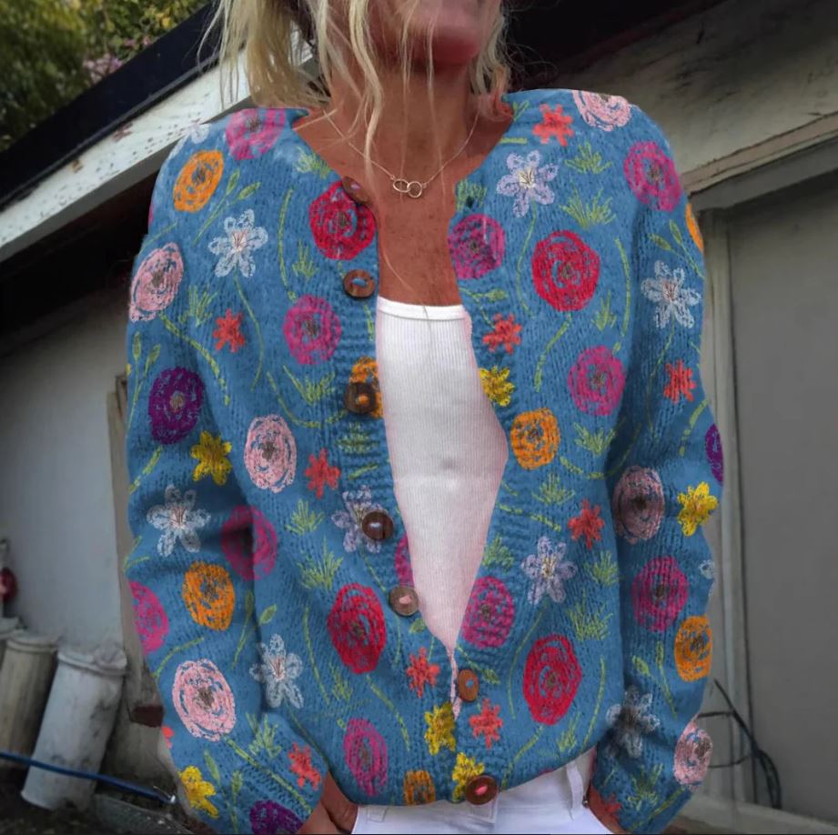 Tilda - blaue Weste mit Blumendruck