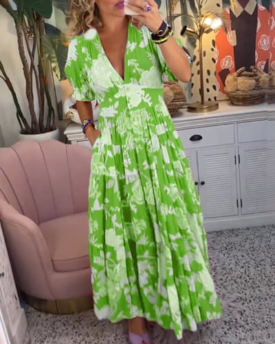 Isabeau - Bequemes langes Kleid mit V-Ausschnitt und Taschen