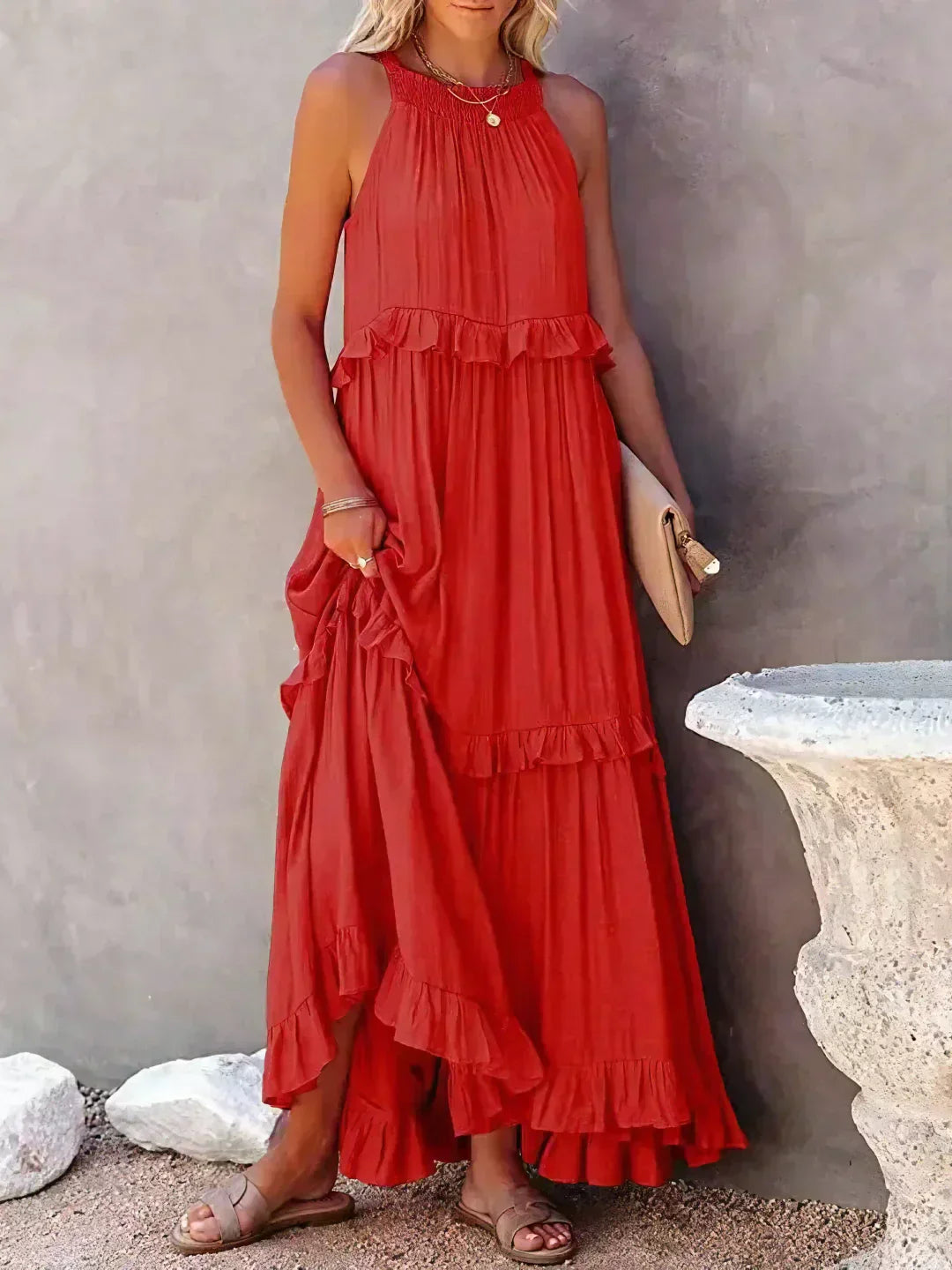 Ilona - HALTERNECK-KLEID MIT RÜSCHEN UND TASCHEN