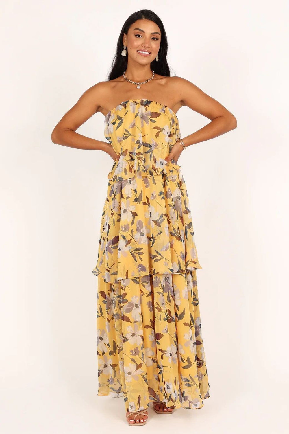 Elsie - Gepunktetes Trägerloses Maxikleid
