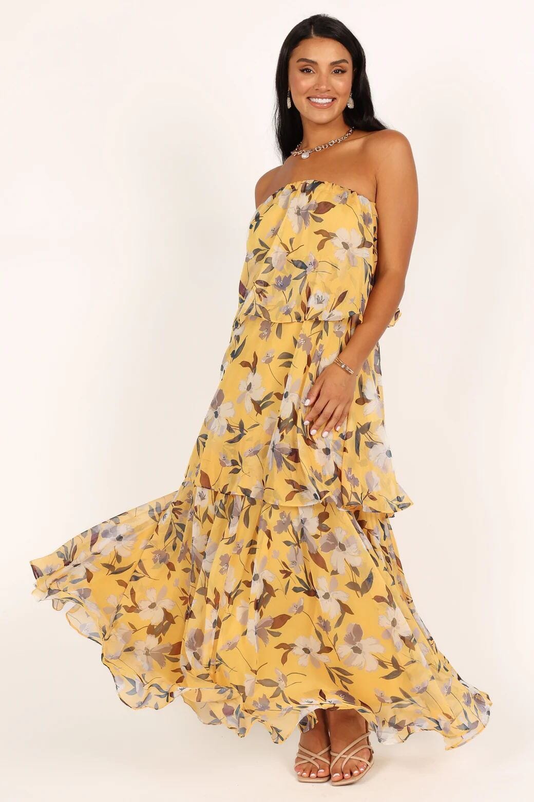 Elsie - Gepunktetes Trägerloses Maxikleid