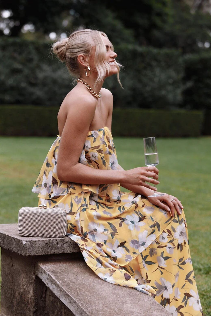 Elsie - Gepunktetes Trägerloses Maxikleid