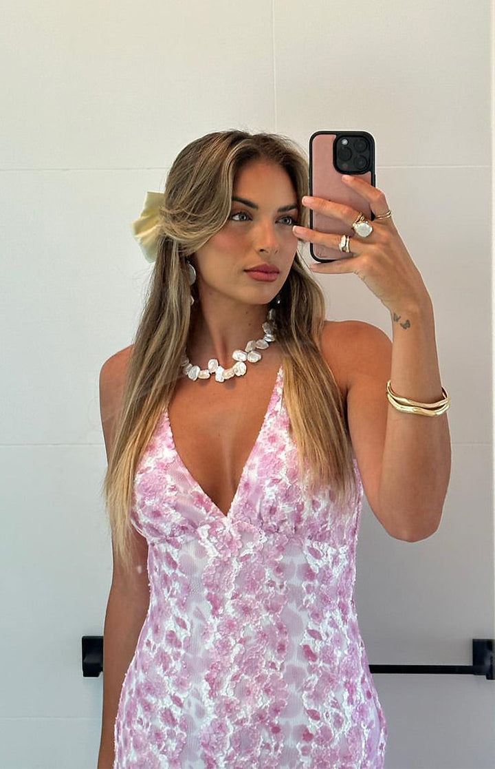 Farida - Rosa Spitzen-Maxikleid