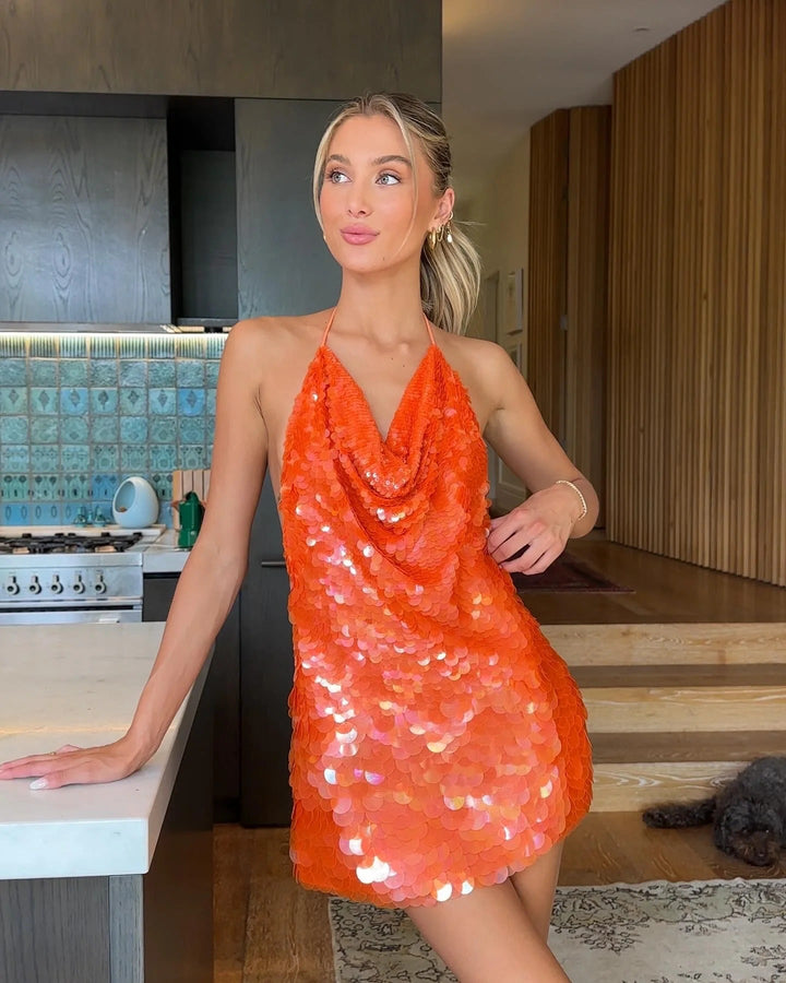 Karina | Halterneck Pailletten-Minikleid mit Rückenausschnitt