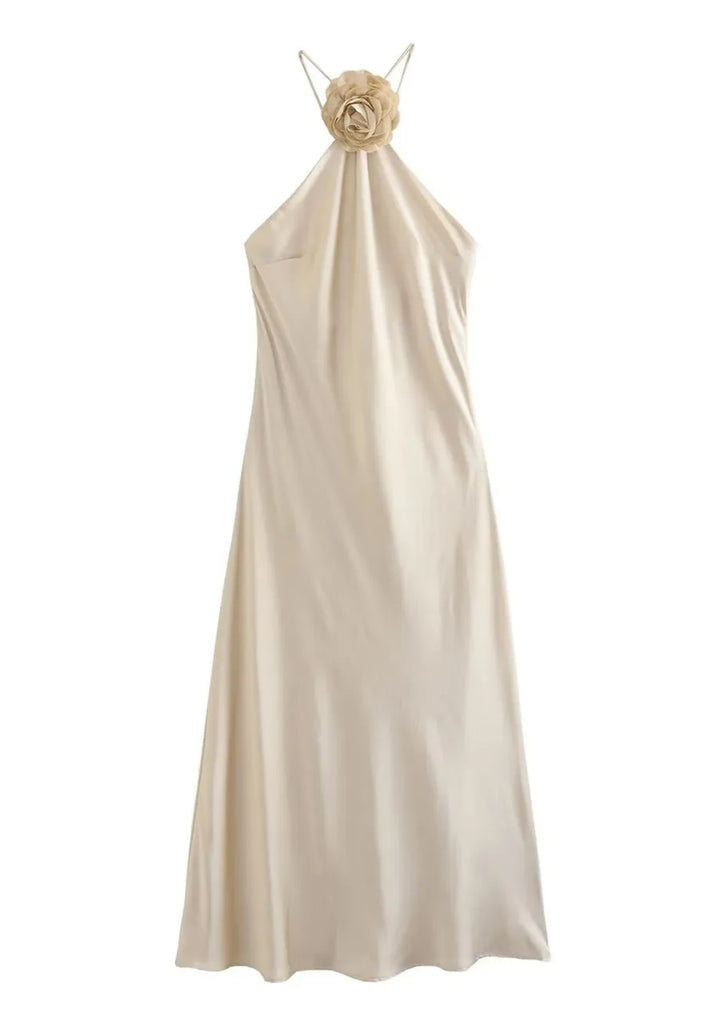 Faelith ™ | Rückenfreies Maxikleid aus Satin mit Neckholder