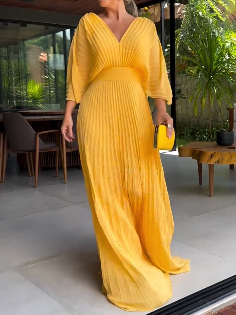 Sassa - Schwebendes Geripptes Kleid mit V-Ausschnitt
