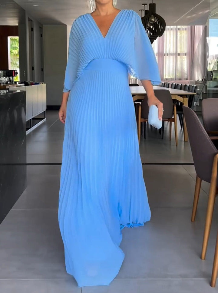 Sassa - Schwebendes Geripptes Kleid mit V-Ausschnitt