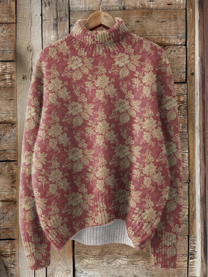 Rollkragenpullover im Vintage-Stil mit Blumenmuster