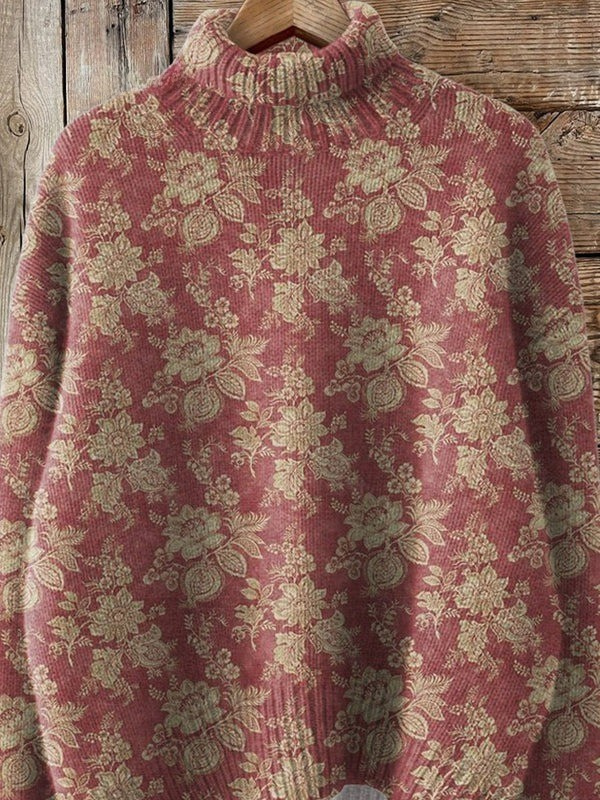 Rollkragenpullover im Vintage-Stil mit Blumenmuster
