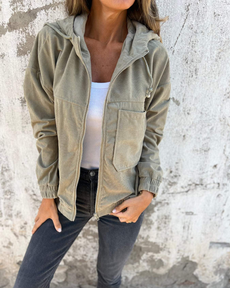 Ella - Corduroy Kapuzenjacke mit Reißverschluss