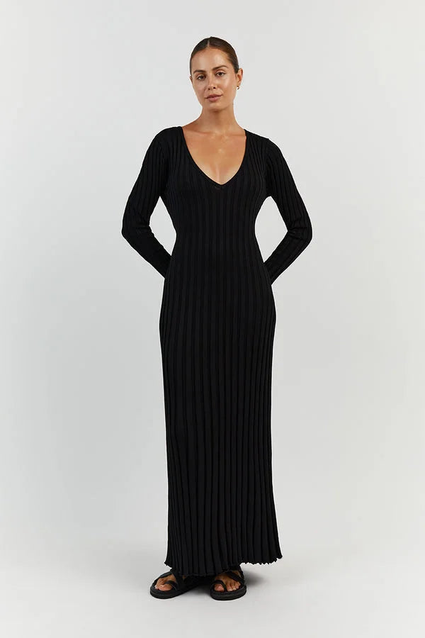 Dianara™ | Strick-Midikleid mit V-Ausschnitt und Ärmeln (Kopie)