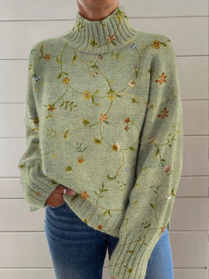 Rollkragenpullover mit floralem Print