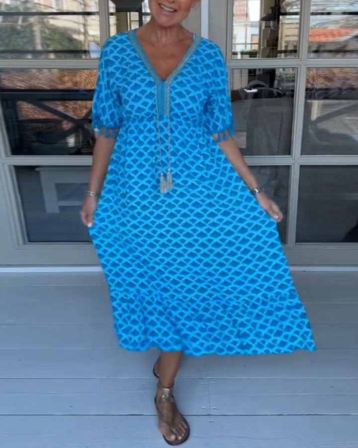 Ania - Freizeitkleid mit V-Ausschnitt und Print