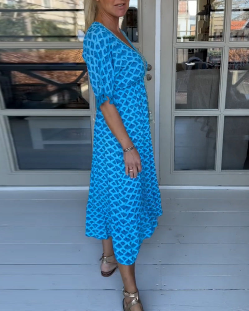 Ania - Freizeitkleid mit V-Ausschnitt und Print