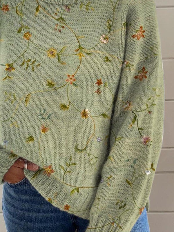 Rollkragenpullover mit floralem Print