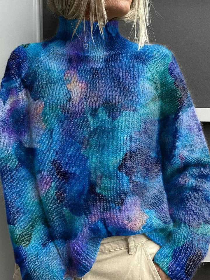 Rollkragenpullover mit abstraktem Aquarell-Blumenprint