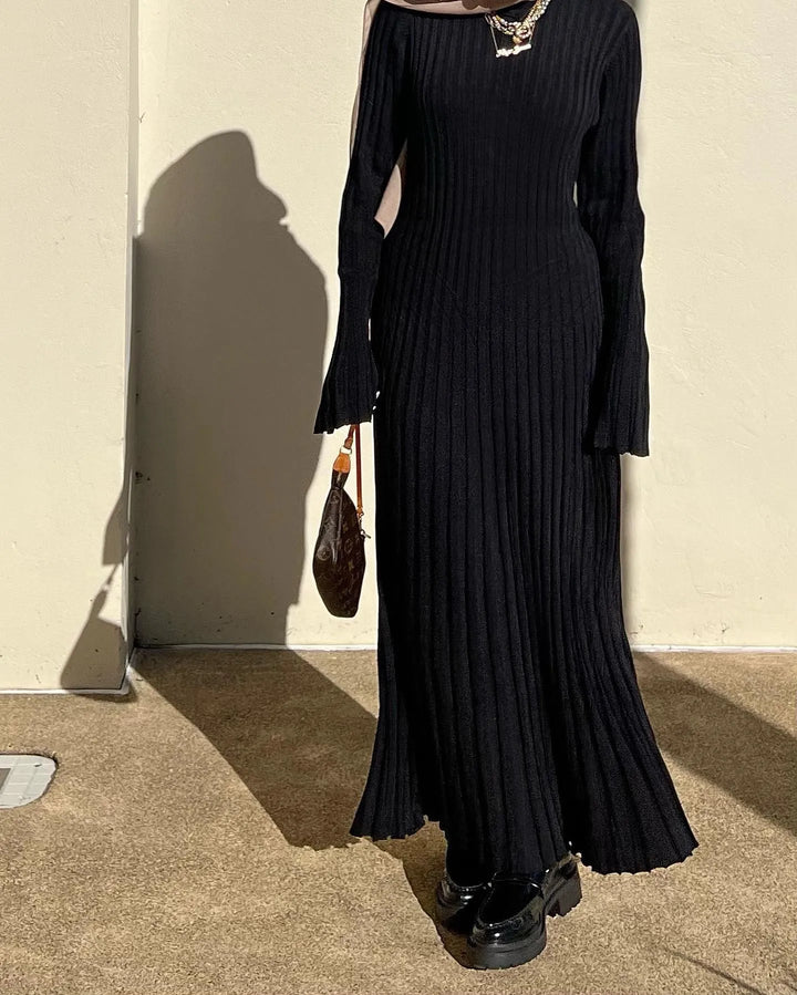 Sara - Herbst Neues Strick-Midikleid mit Ärmeln