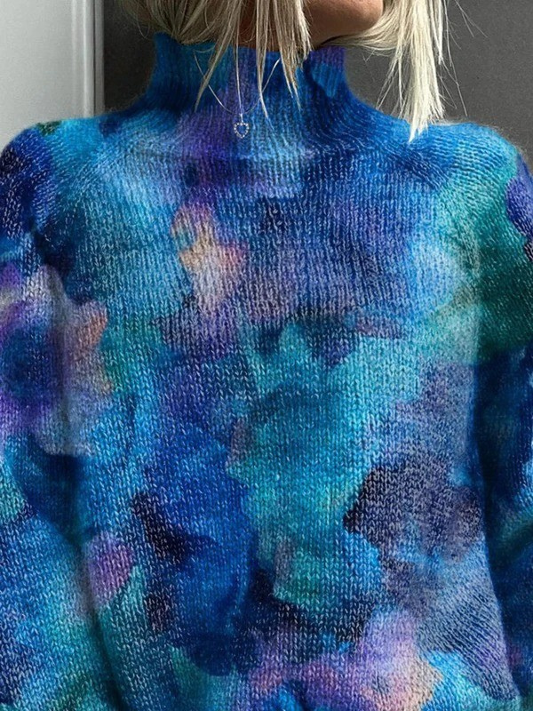 Rollkragenpullover mit abstraktem Aquarell-Blumenprint